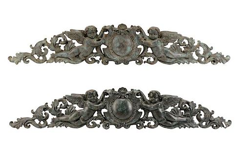 Pair, Patinated Bronze Baroque Style Overdoors