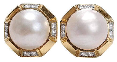 18 Kt. Gold Mab&#233; Pearl Earrings