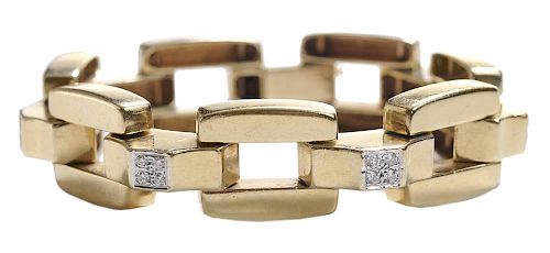 14 Kt. Gold and Diamond Link Bracelet