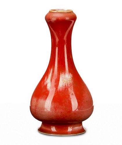 Chinese Peach-Bloom Glazed Garlic Mouth Vase