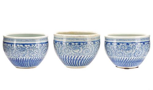Set of 3 Chinese Export Blue and White Jardinieres