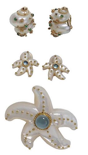 Starfish Brooch, Two Pair Ear Clips