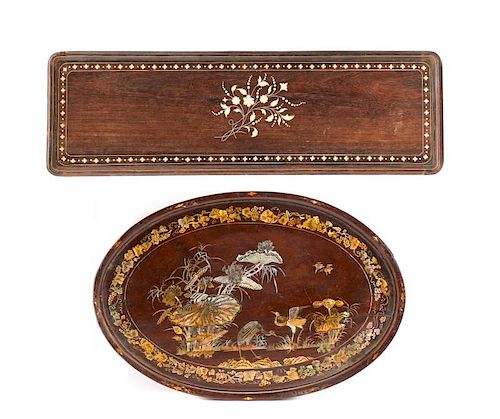 Collection of 2 Asian Inlaid Wood Trays, E. 20th C