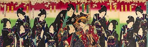 Toyohara Kunichika, (1835-1900), five sheets from the series Yanagihara Hana-kenmaku