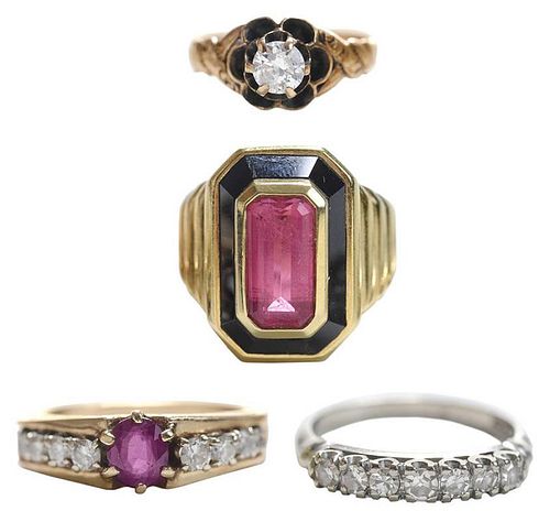 Four Gold and Gemstone Rings