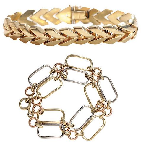 Two 14 Kt. Gold Link Bracelets