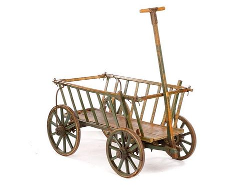 Antique Polychromed Wood Hay Cart or Wagon