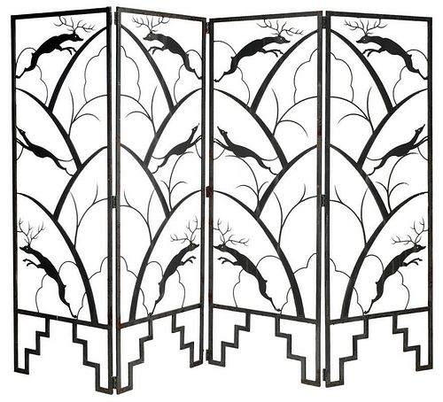 Art Deco Style Four-Panel Painted