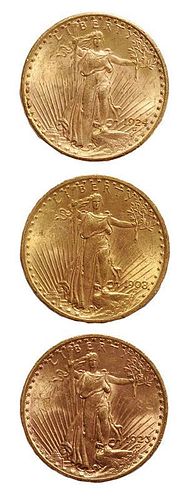 Three St. Gaudens $20 Gold Pieces