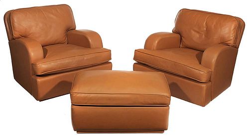 Two Contemporary Brown Leather-