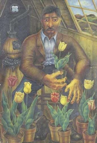 JORDY. Oil on Canvas. Man with Flower Pots, 1937.