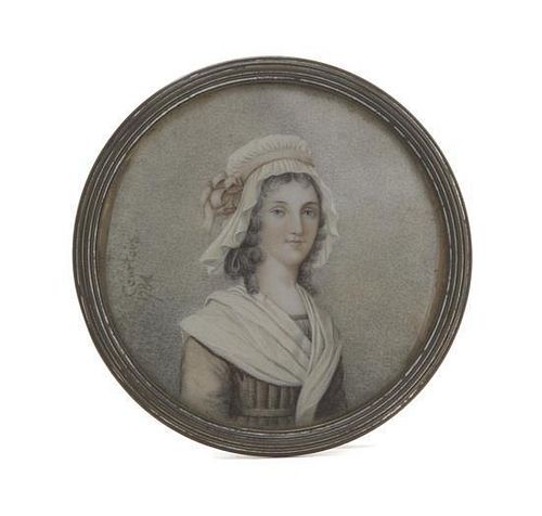 A Continental Portrait Miniature on Ivory, Diameter 2 3/4 inches.