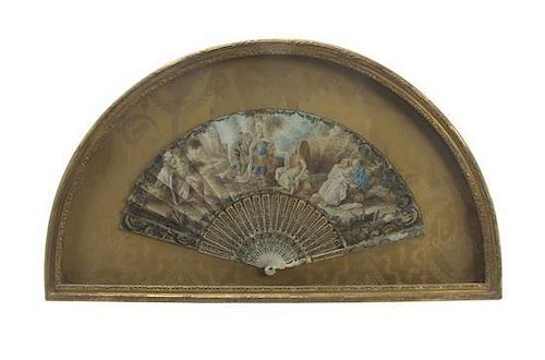 A Contintental Bone and Paper Fan, 20TH CENTURY, Width 20 inches.