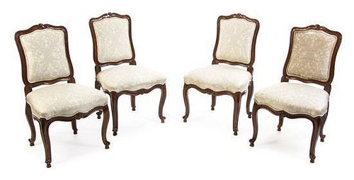 Four Louis XV Style Walnut Side Chairs, Height 36 inches.