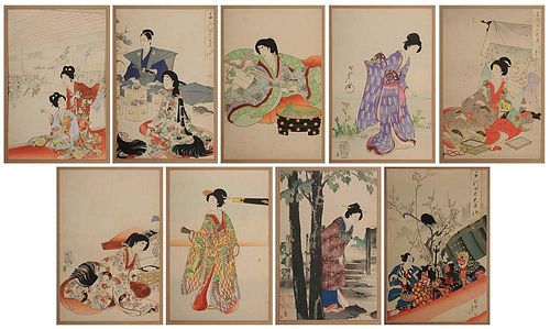 Nine Assorted Japanese Woodblock