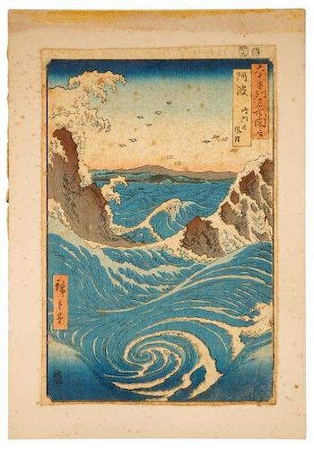 Hiroshige, "Rough Sea at Naruto" Woodblock