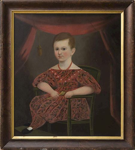 AMERICAN SCHOOL: PORTRAIT OF A CHILD IN A RED DRESS