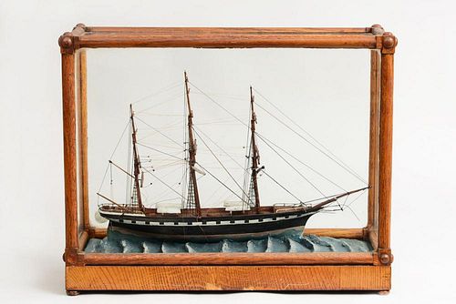 PAINTED WOOD MODEL OF A THREE-MASTED CLIPPER SHIP