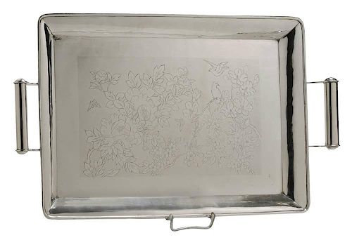 Japanese Silver Two Handle Tray