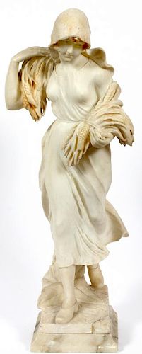 ITALIAN CARVED MARBLE FIGURE OF A STANDING WOMAN