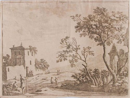 AFTER PIETRO ANDREA GREGORIO MATTIOLI (MATTHIOLUS) (1501-1577): VILLAGE VIEW; AND LANDSCAPE WITH PEASANTS
