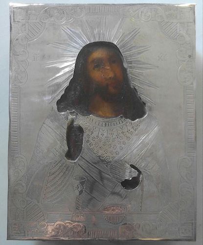 Antique 19c 84 Silver Russian icon of Christ