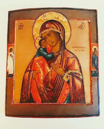 Antique 19c Russian icon of Fedorovskaya Mother of