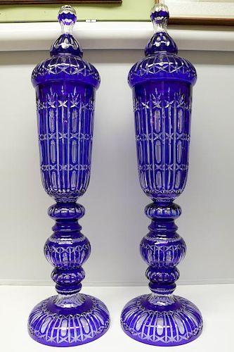 Pair of Cobalt Blue Glass Vases