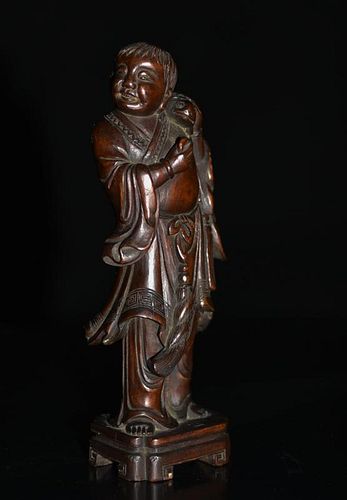 Chinese YangMu Wood Carved Liu Hai
