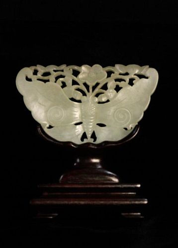 Chinese Carved Jade Butterfly,Openwork w Stand