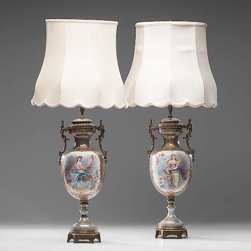 Sevres-style Urns with Ormolu Mounts