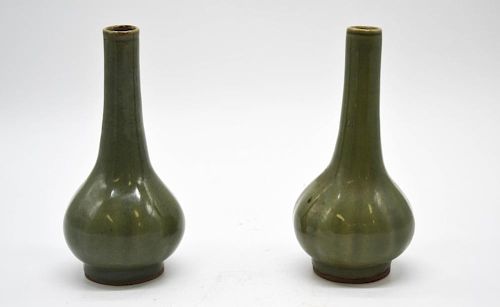 Pair of Chinese Long Quan Style Long Neck Vase