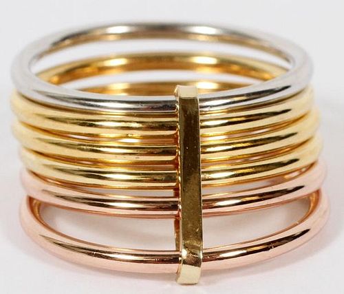 YELLOW WHITE & ROSE GOLD BAR-LINKED BANDS RING