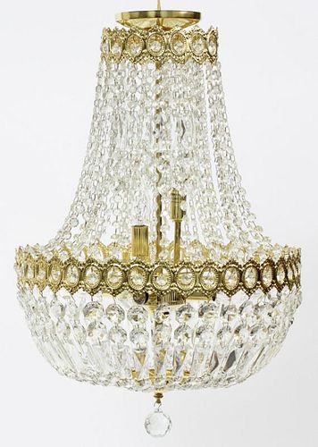BRASS AND GLASS CHANDELIER