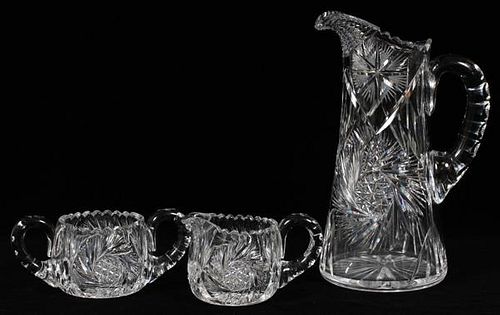 ANTIQUE WATERFORD CRYSTAL PITCHER CREAMER AND SUGAR