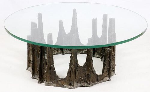 IN THE STYLE OF PAUL EVANS SCULPTED METAL TABLE