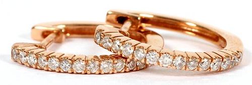 14KT GOLD AND PAVE DIAMONDS HOOP EARRINGS PAIR