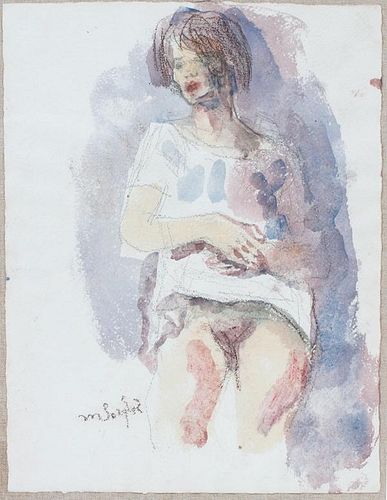 MOSES SOYER WATERCOLOR & CHARCOAL ON PAPER