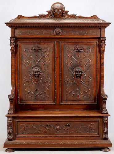 RENAISSANCE REVIVAL STYLE CARVED WALNUT HALL SEAT