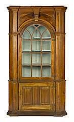 Pennsylvania pine architectural corner cupboard, 18th c., in two parts, 91'' h., 48 1/2'' w.