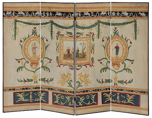 Four-Panel Painted Room Screen in the