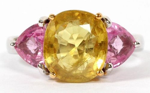 YELLOW SAPPHIRE AND 2.10CT PINK SAPPHIRE RING