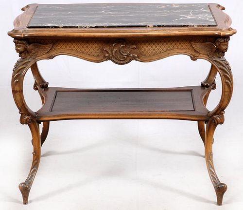FRENCH WALNUT AND MARBLE TOP CONSOLE TABLE 19TH C.
