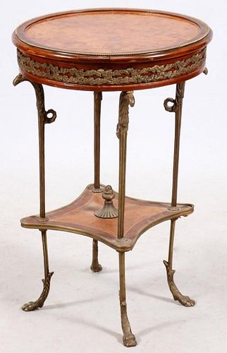 FRENCH EMPIRE STYLE BURL WOOD VENEER SIDE TABLE