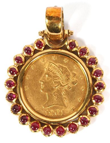 YELLOW GOLD PENDANT-ENHANCER OF 1901 US $10 COIN