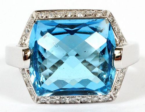 12CT BLUE TOPAZ AND DIAMOND RING