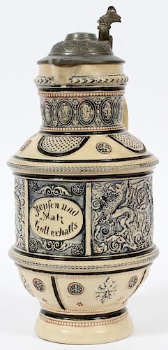 EARTHENWARE GERMAN STEIN PEWTER COVER. CIRCA 1880