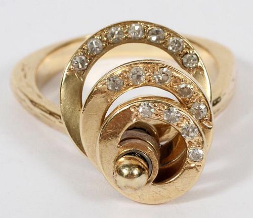 VINTAGE 14KT YELLOW GOLD AND DIAMOND SWIVEL RING