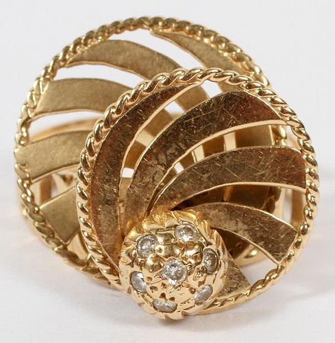 14KT YELLOW GOLD AND PAVE DIAMOND SWIVEL RING