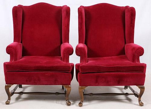 QUEEN ANNE STYLE WING BACK CHAIRS PAIR